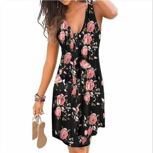 Large Size Dress Spring And Summer New Women Sexy V-Neck Print Dress