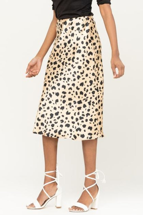 Abstract Animal Print Satin Midi Skirt