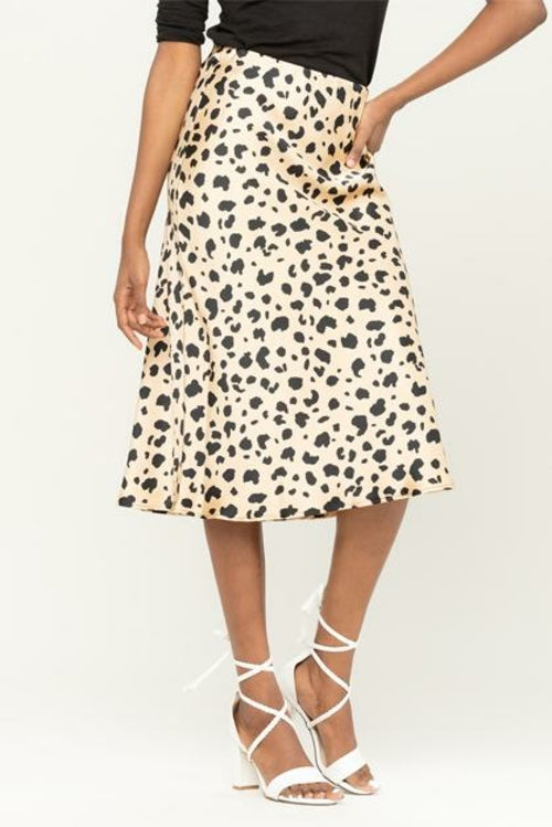 Abstract Animal Print Satin Midi Skirt