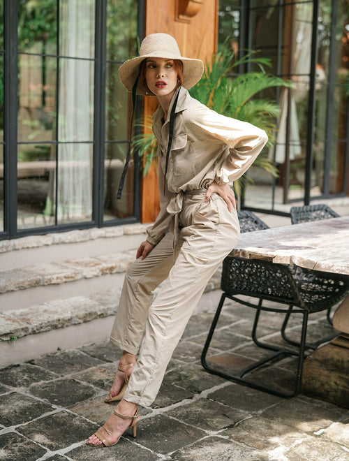 AMELIA Recycled Travel Jumpsuit, in Sand Beige