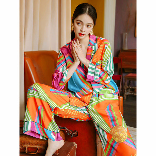 Pajamas Women's Spring And Autumn Long-Sleeved Trousers Thin Silk Ice