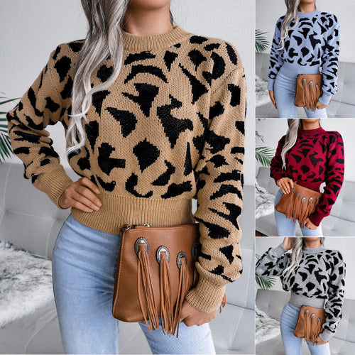 Actual Picture Autumn And Winter Casual Leopard Print Waist Knit Open