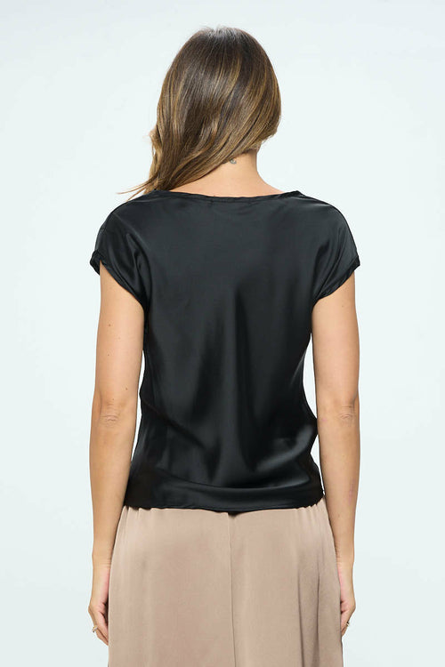 Solid Satin Top with Cowl Neck