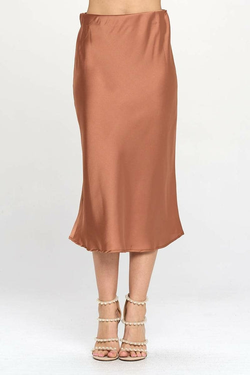 Solid Satin Midi Skirt