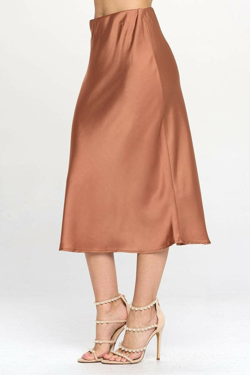 Solid Satin Midi Skirt