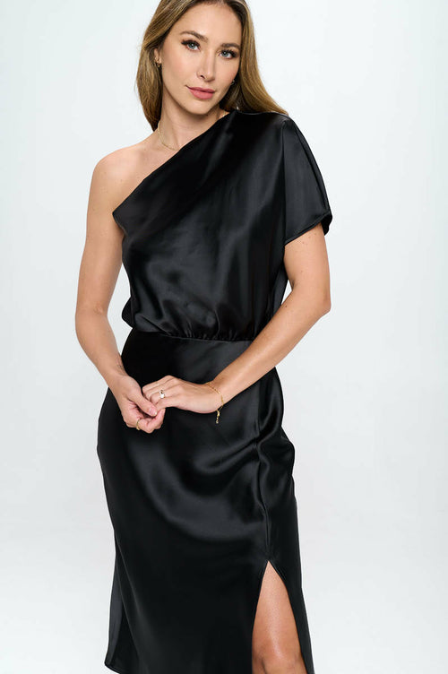 Stretch Satin One Shoulder Dress