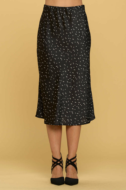 Star Print Satin Midi Skirt