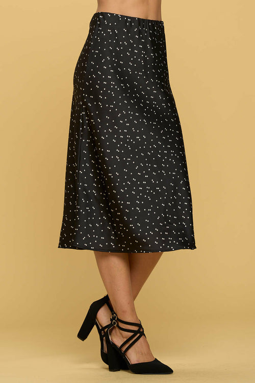 Star Print Satin Midi Skirt