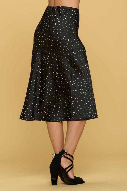 Star Print Satin Midi Skirt