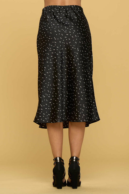 Star Print Satin Midi Skirt