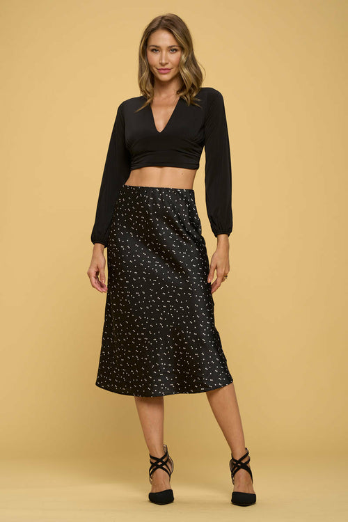 Star Print Satin Midi Skirt