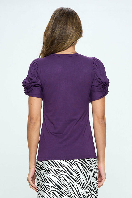 Solid Short Sleeve Top with Scrunched Sleeves