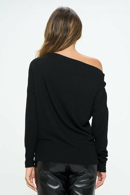 Black Brushed Knit Off the Shoulder Top