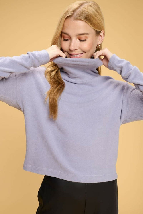 Brushed Knit Cowl Neck Long Sleeve Top