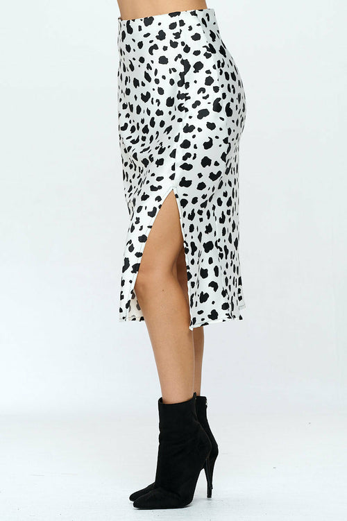 Satin Leopard Print Midi Skirt with Slit