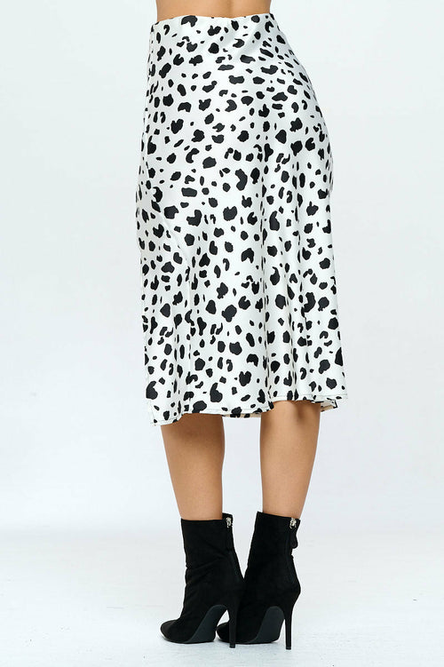 Satin Leopard Print Midi Skirt with Slit