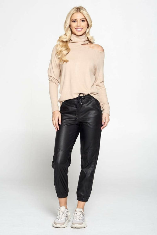 Taupe Cold Shoulder Turtleneck Top