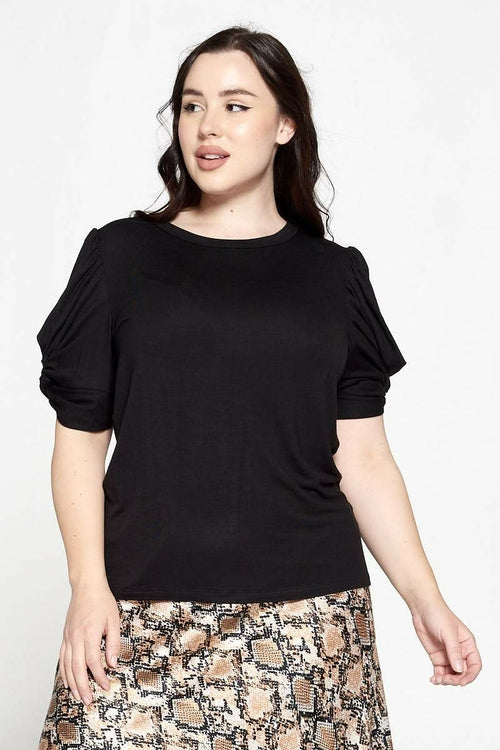 Solid Short Sleeve Top with Scrunched Sleeves