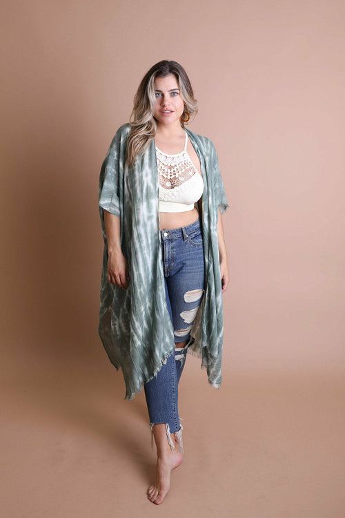 Tie Dye Frayed Kimono