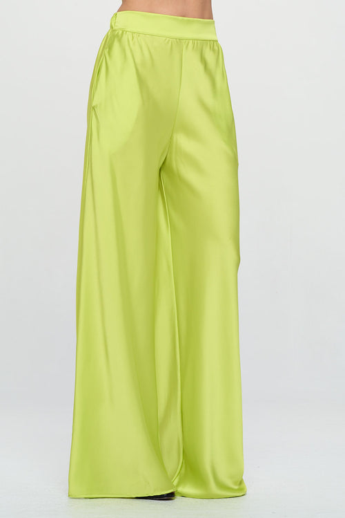 Stretch Satin Pants with Elastic Waist and Pockets