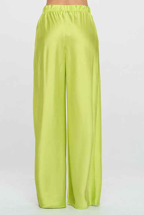 Stretch Satin Pants with Elastic Waist and Pockets