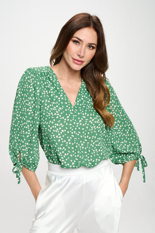 Print Top with Self Tie Sleeves