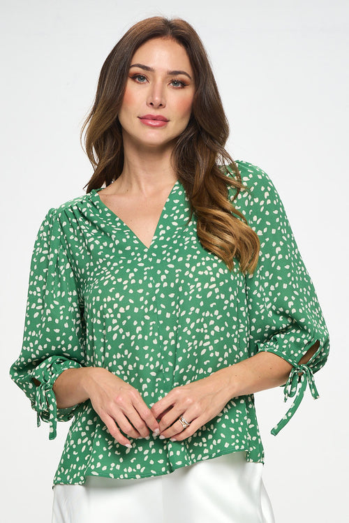 Print Top with Self Tie Sleeves