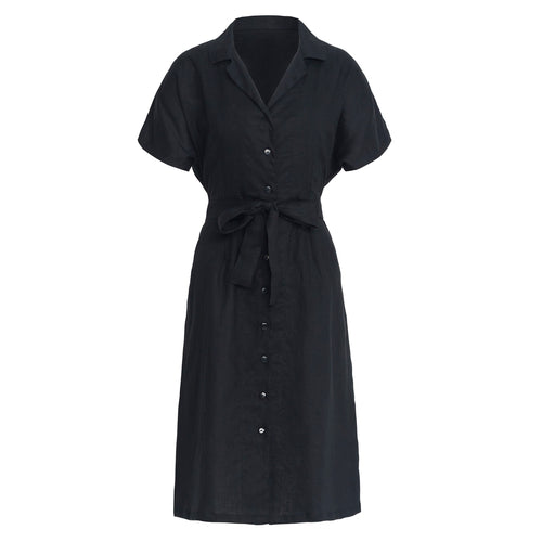 ARYA Safari Linen Midi Dress, in Black