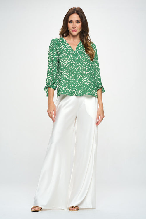 Print Top with Self Tie Sleeves