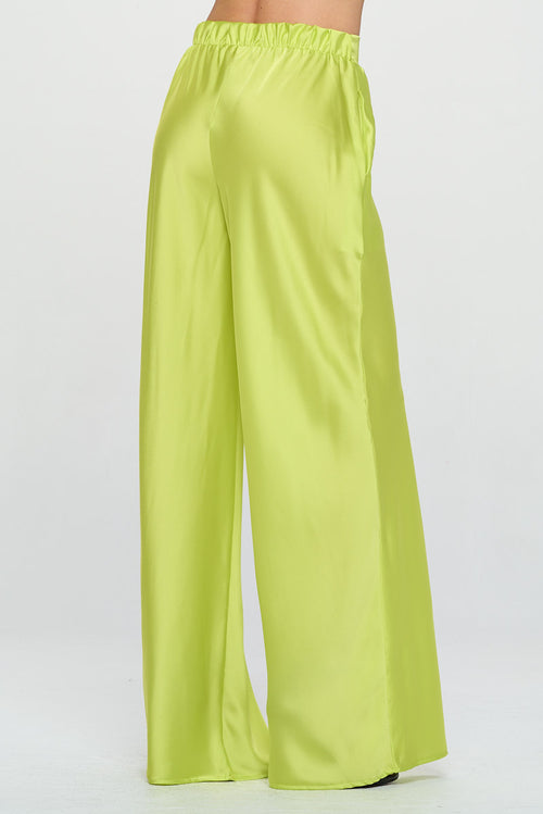 Stretch Satin Pants with Elastic Waist and Pockets