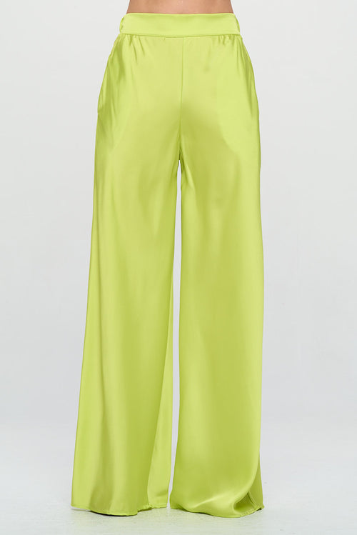 Stretch Satin Pants with Elastic Waist and Pockets