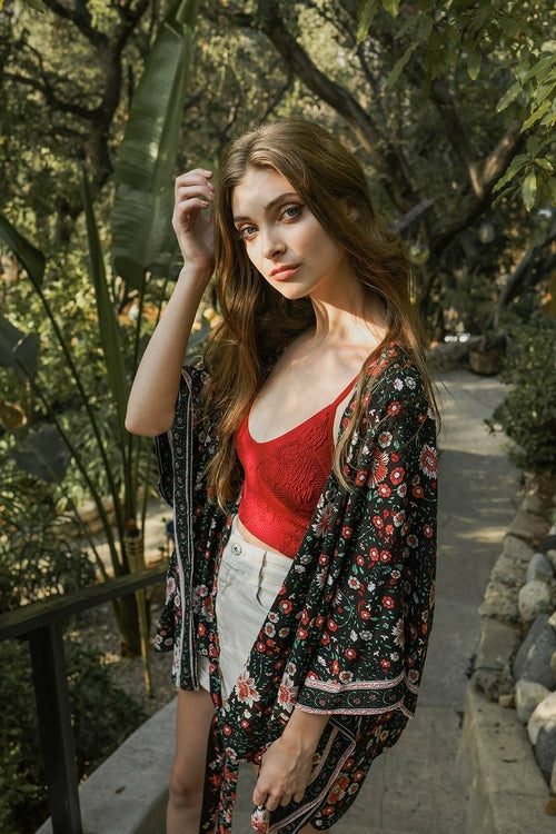 Floral Front Tie Kimono Wrap