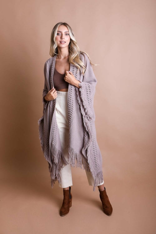 Open Work Frayed Bohemian Ruana